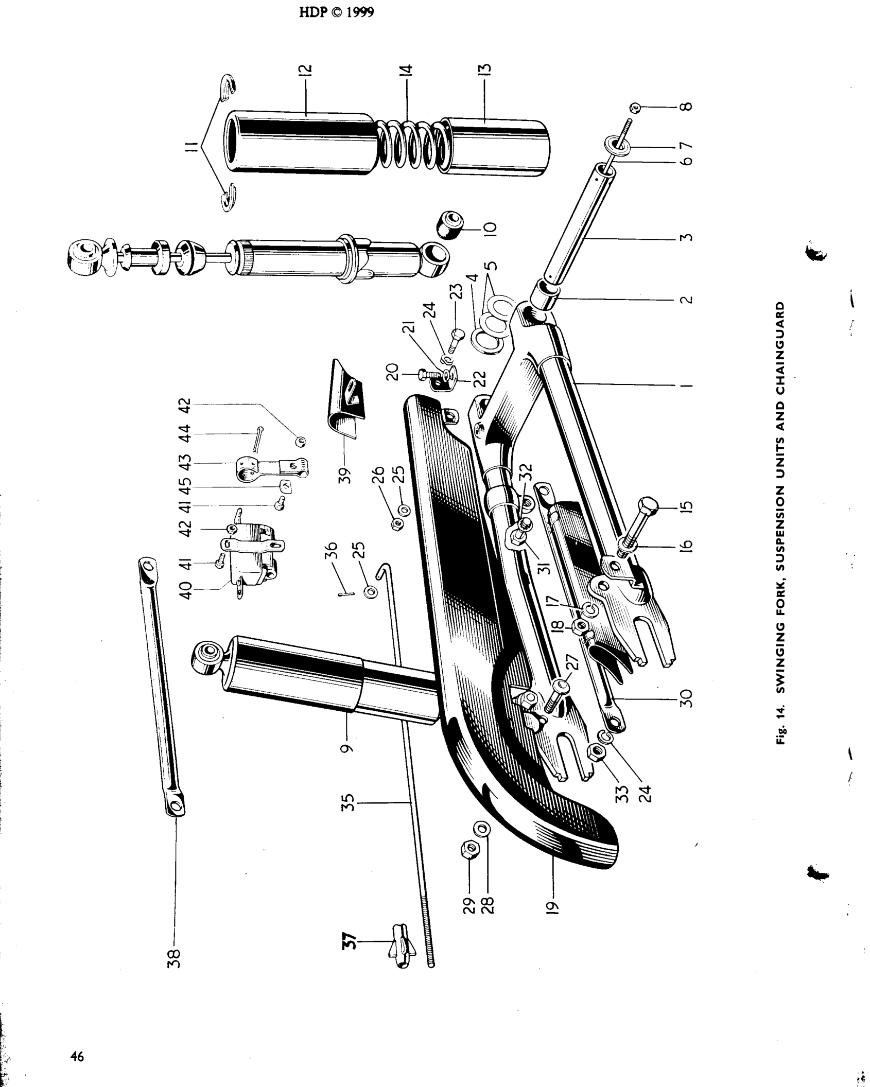 SWINGING FORK, SUSPENSION UNITS AND CHAINGUARD