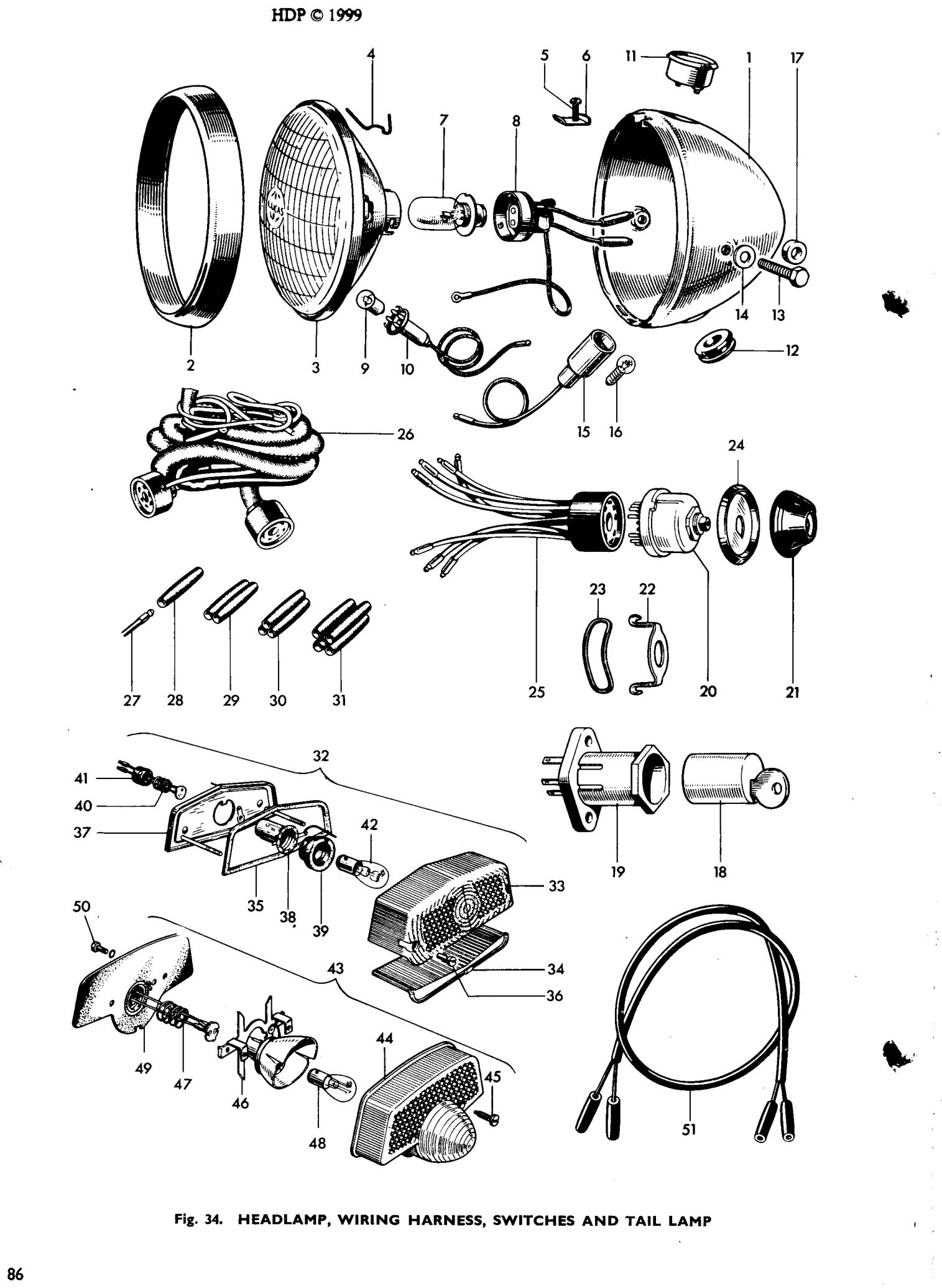 HEADLAMP, WIRING HARNESS, SWITCHES AND TAIL LAMP