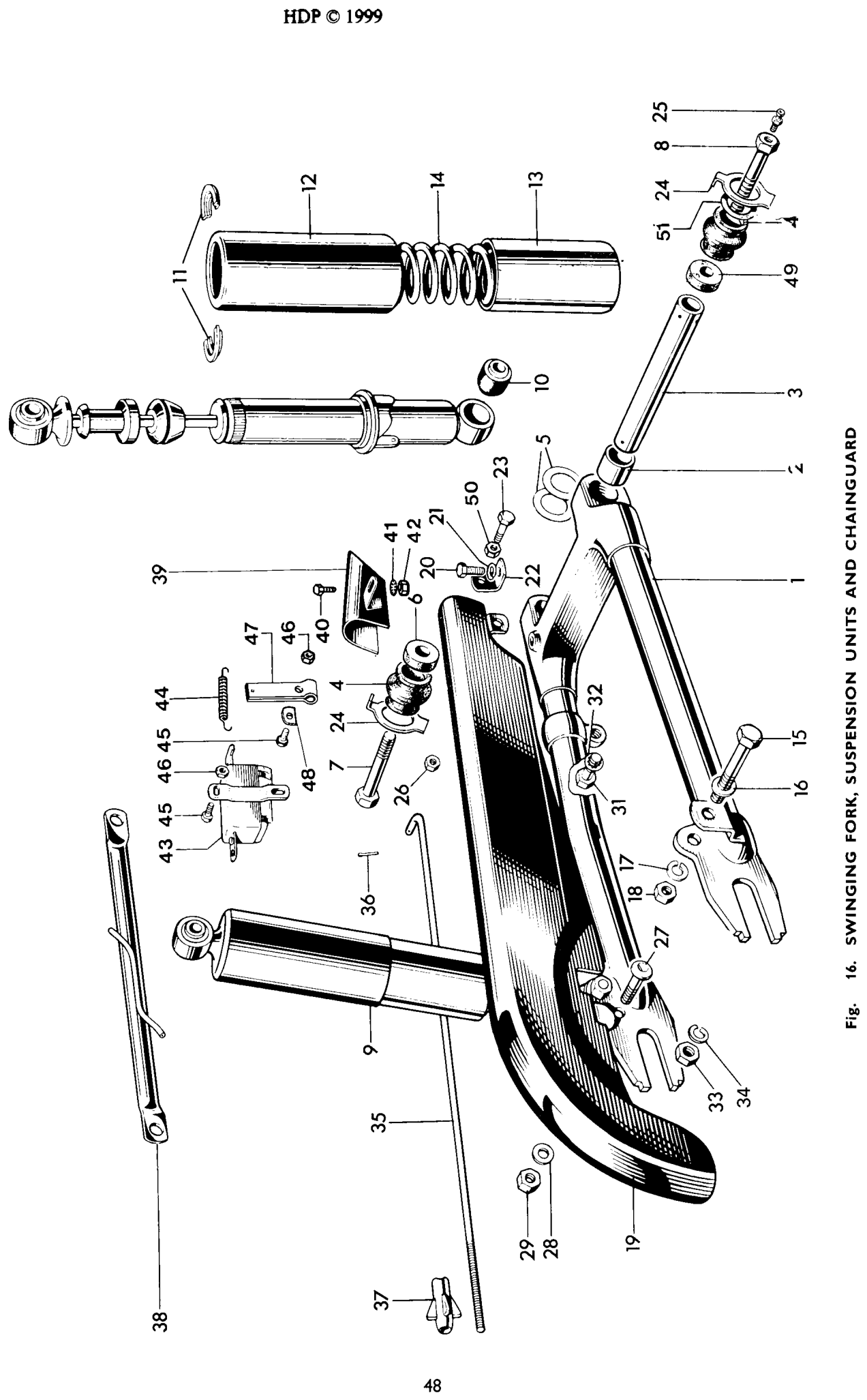 SWINGING FORK, SUSPENSION UNITS AND CHAINGUARD