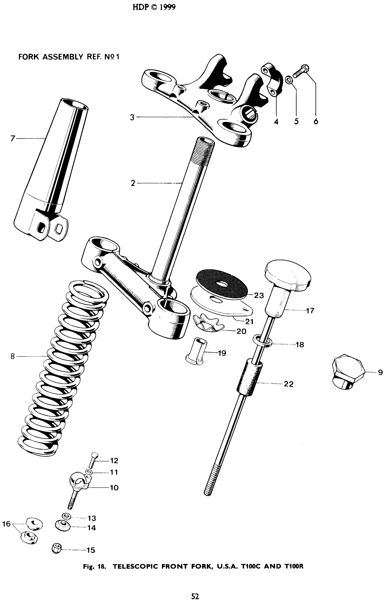 TELESCOPIC FRONT FORK, U.S.A. T100C AND T100R