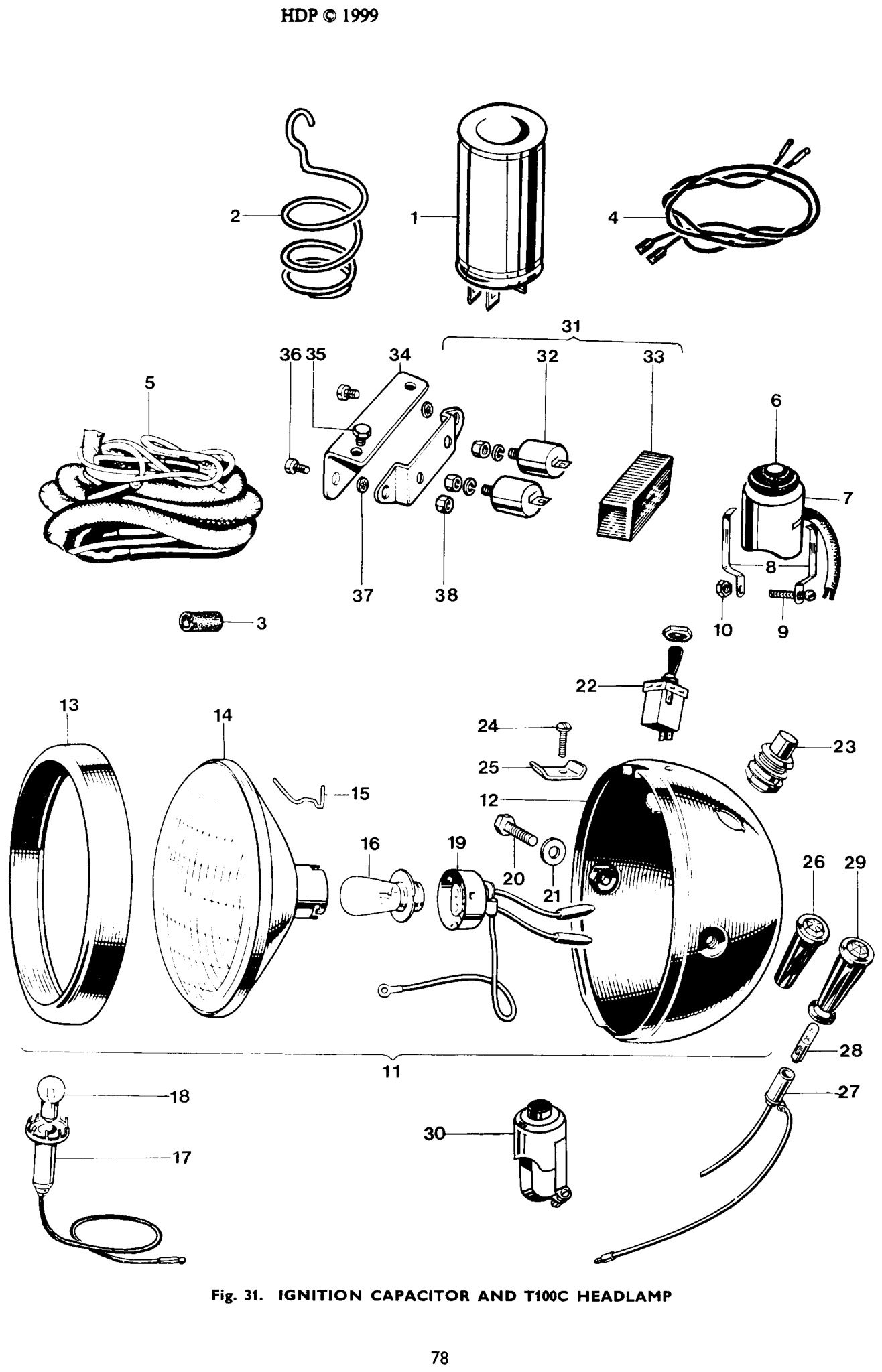 IGNITION CAPACITOR AND T100C HEADLAMP