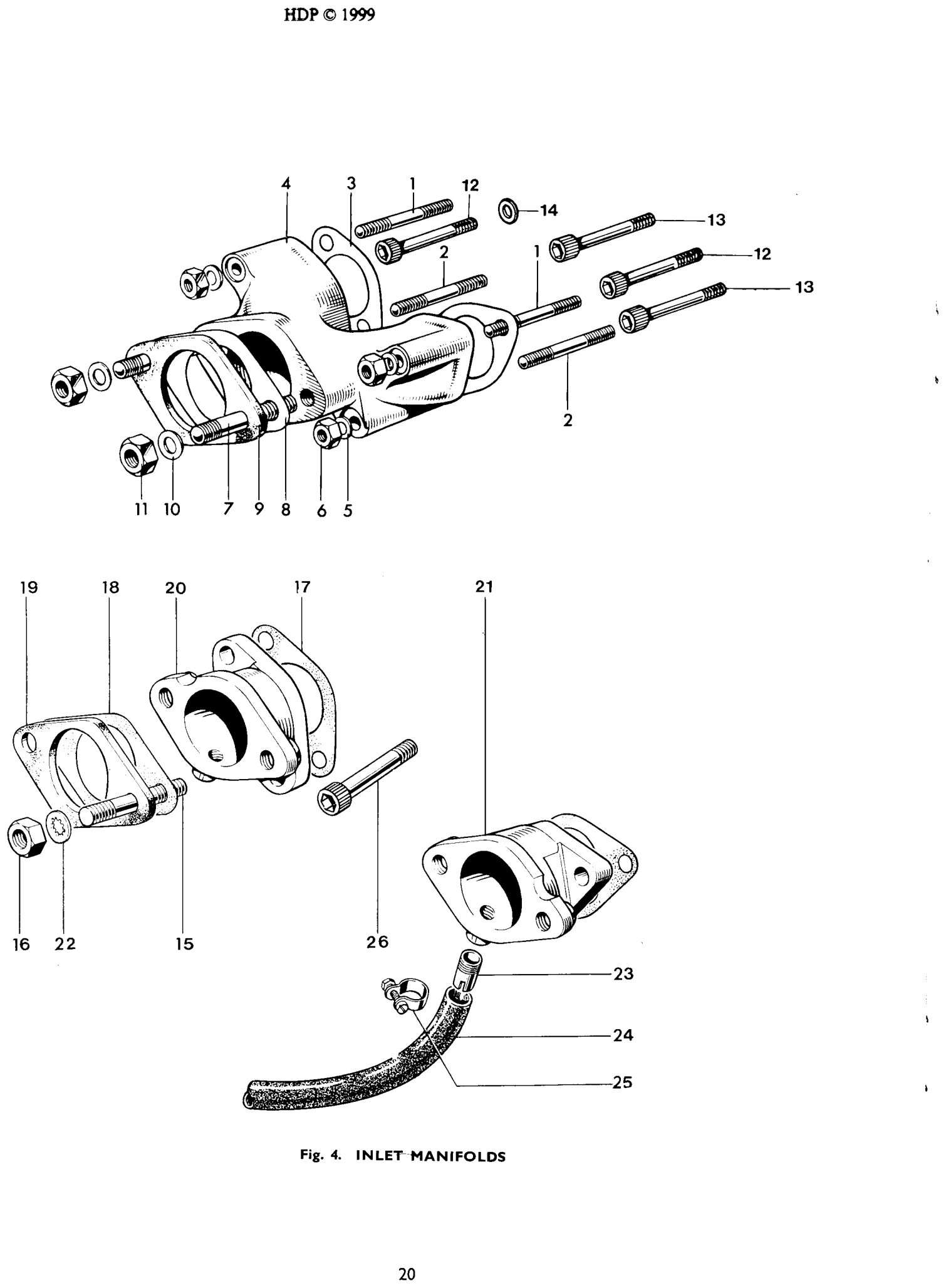 INLET MANIFOLDS — Single Carburetter Models (T90, T100S, T100C) / Twin Carburetter Models (T100T, T100R)