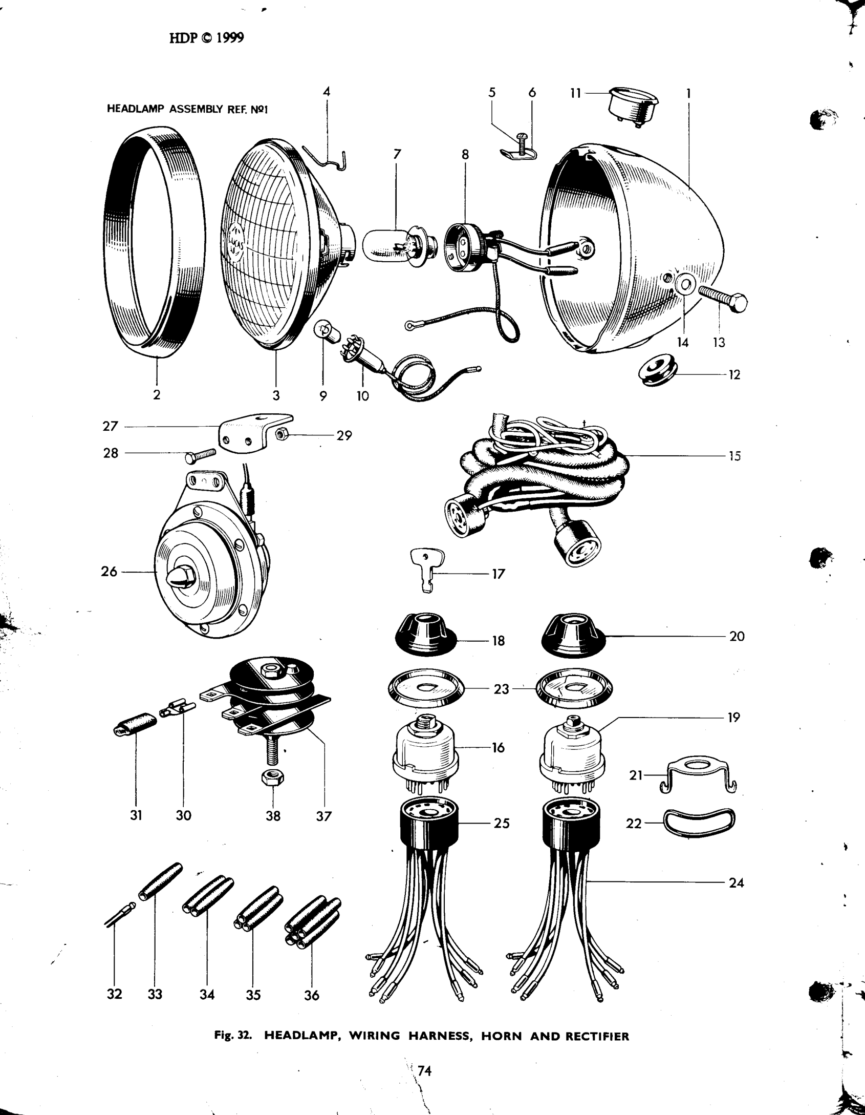 HEADLAMP, WIRING HARNESS, HORN AND RECTIFIER