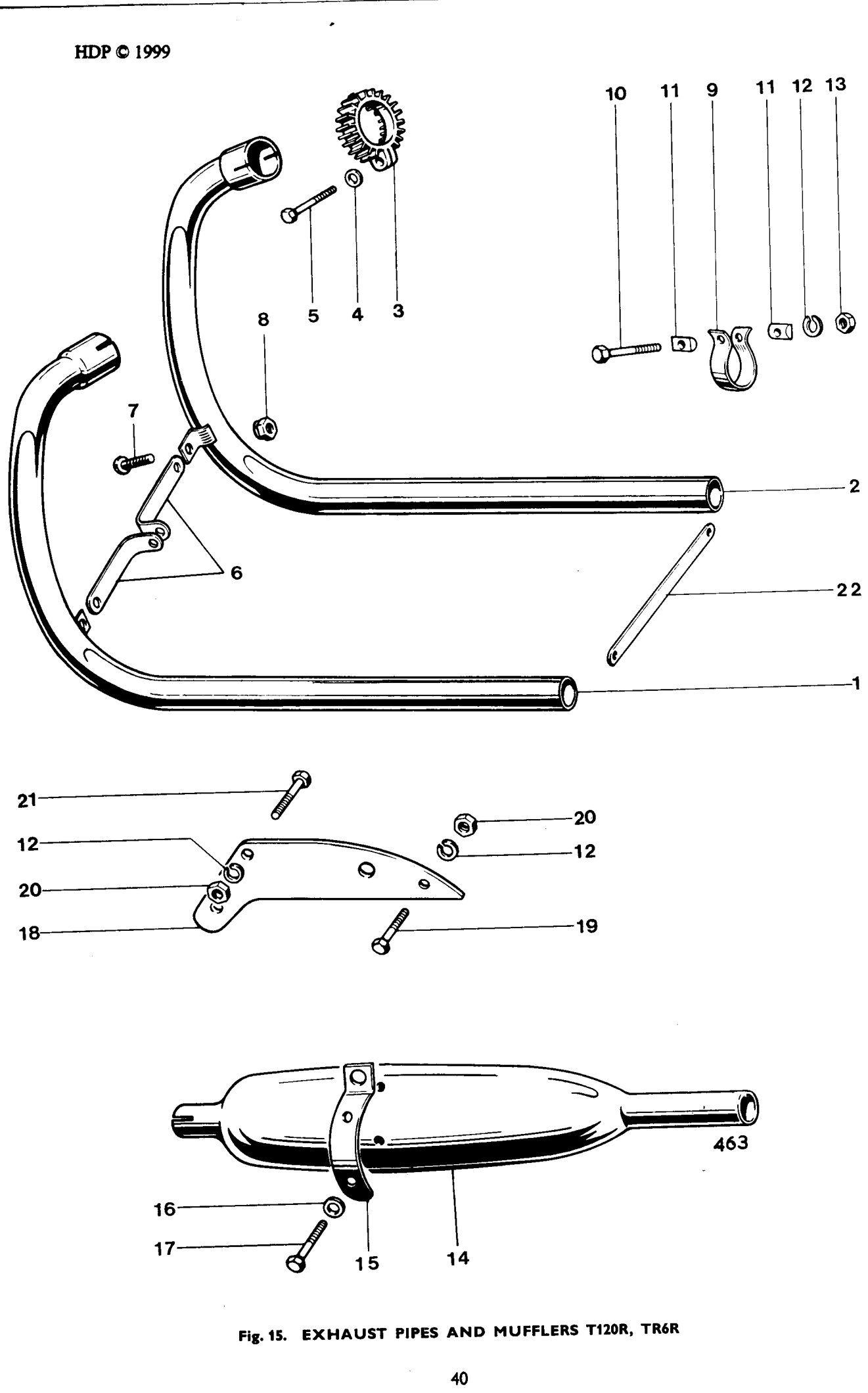 EXHAUST PIPES AND MUFFLERS, T120R, TR6R (See also Page 43)