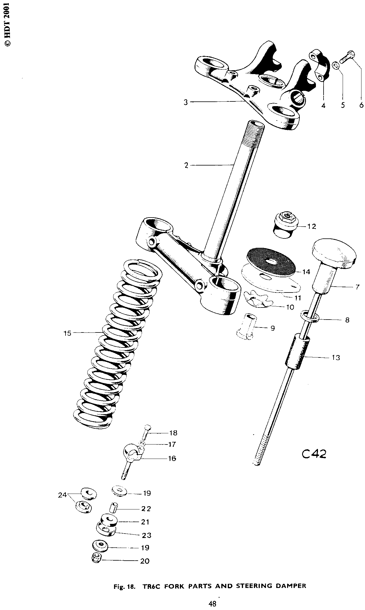 TR6C FORK PARTS AND STEERING DAMPER