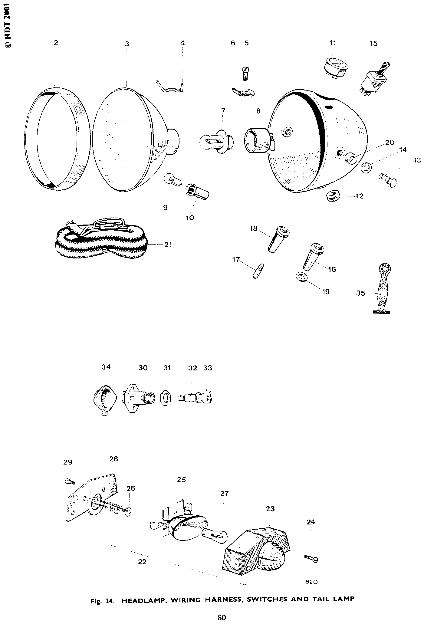 HEADLAMP, WIRING HARNESS, SWITCHES AND TAIL LAMP, TR6R, T120R