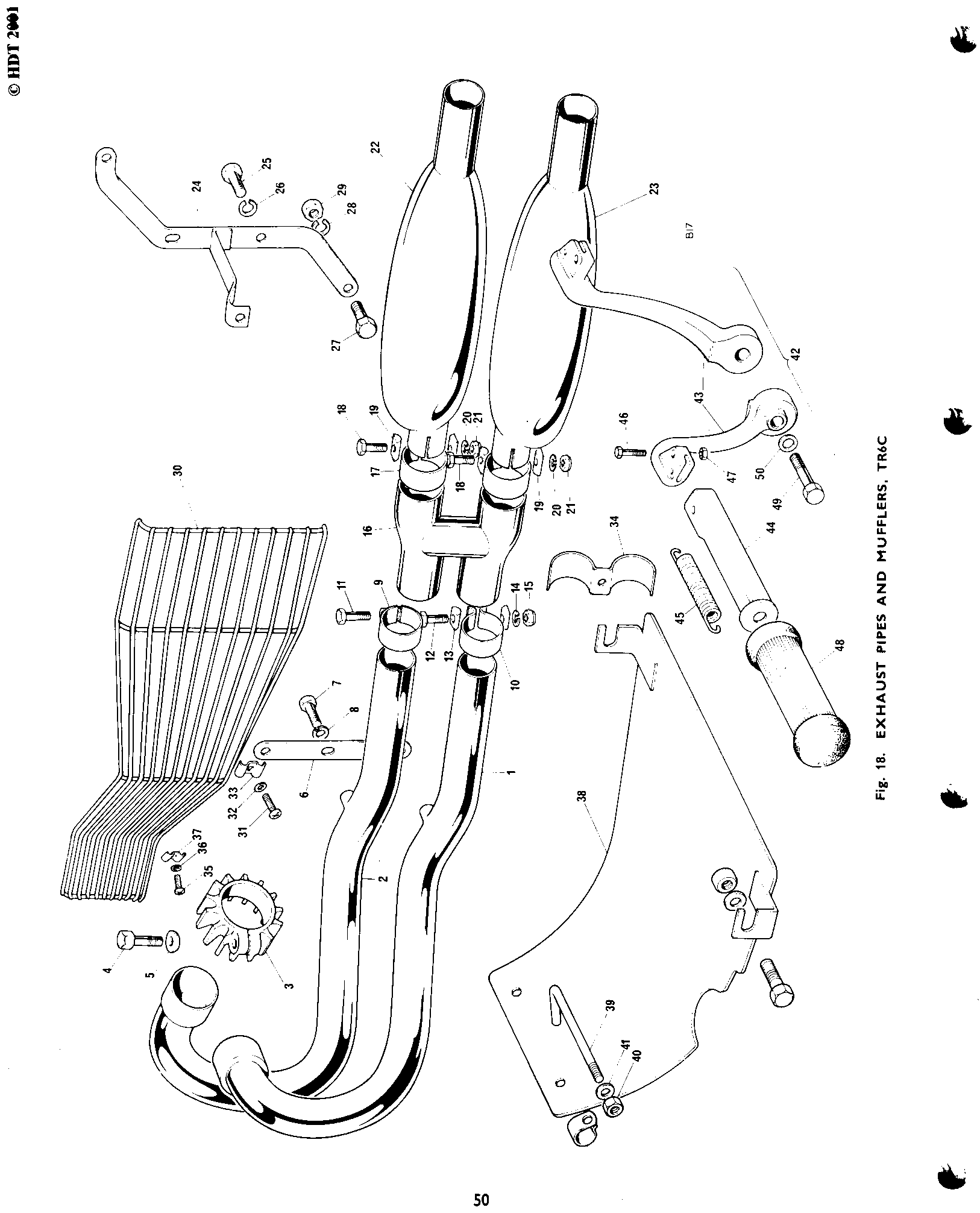 EXHAUST PIPES, MUFFLERS AND FOLDING FOOTRESTS, TR6C