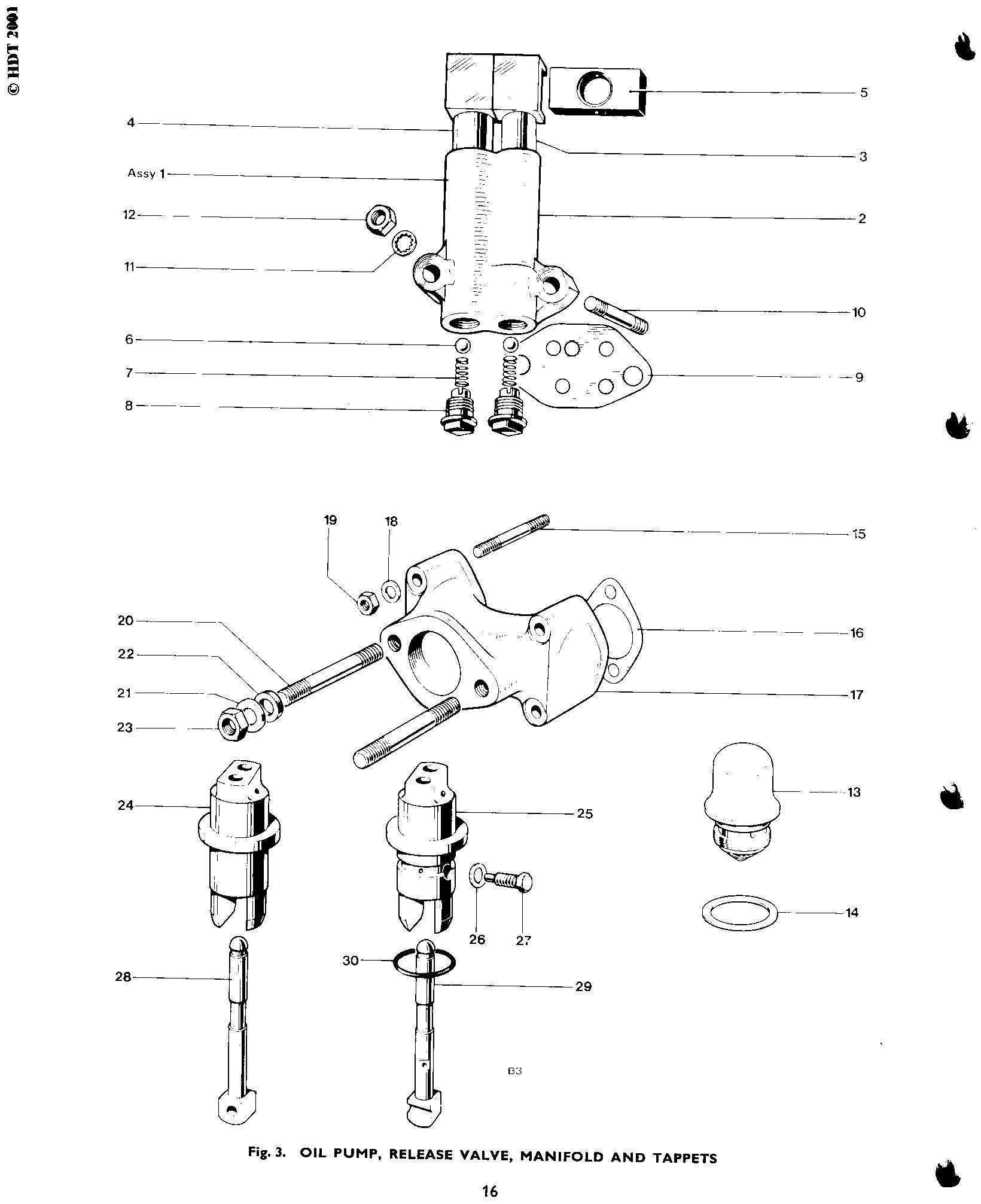 OIL PUMP, RELEASE VALVE, MANIFOLD AND TAPPETS