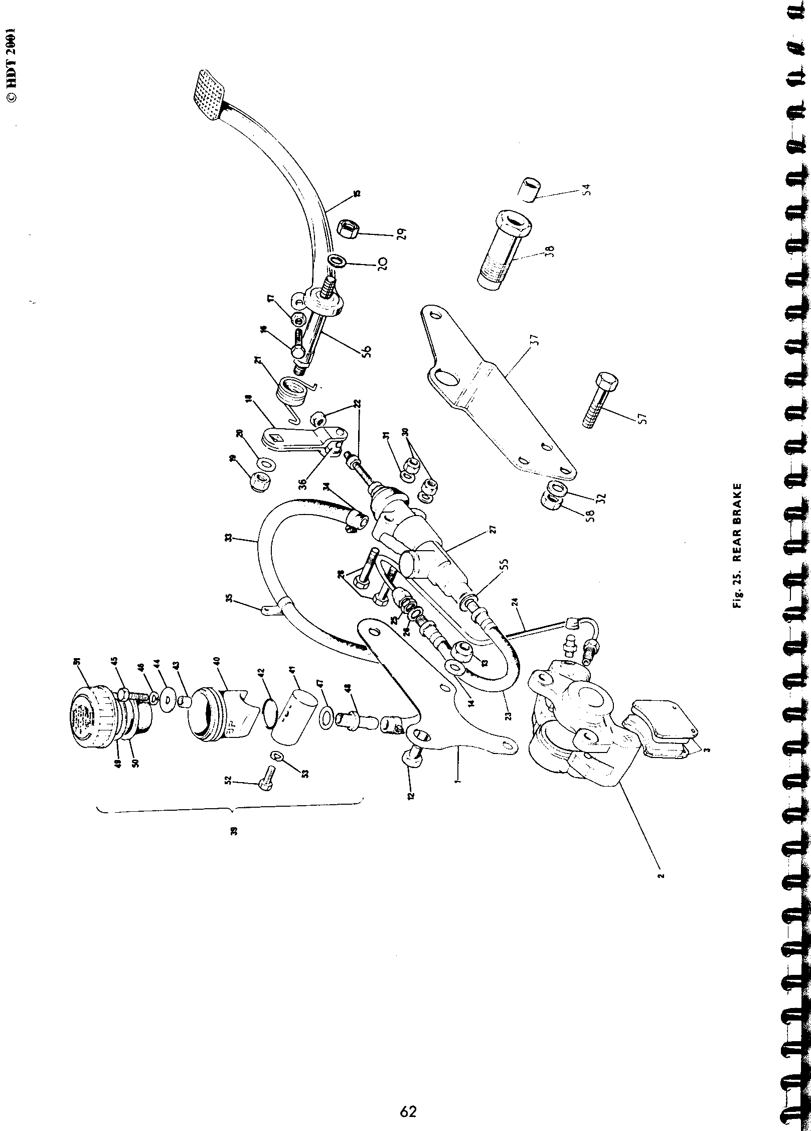 Spindle, rear brake pedal