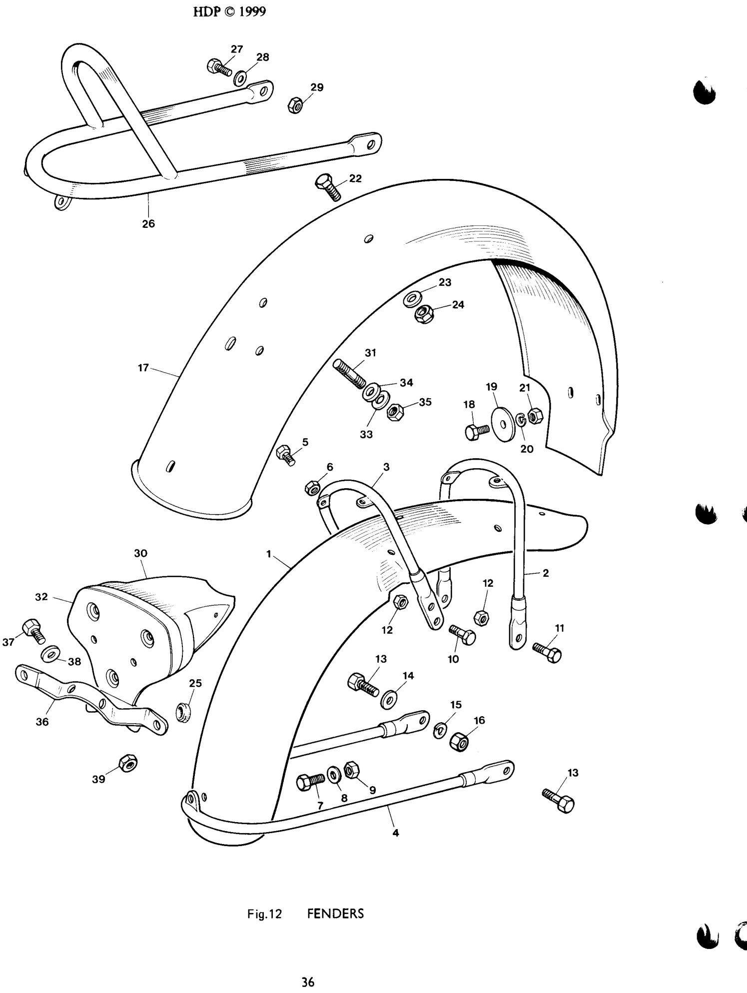 Rear fender support rail