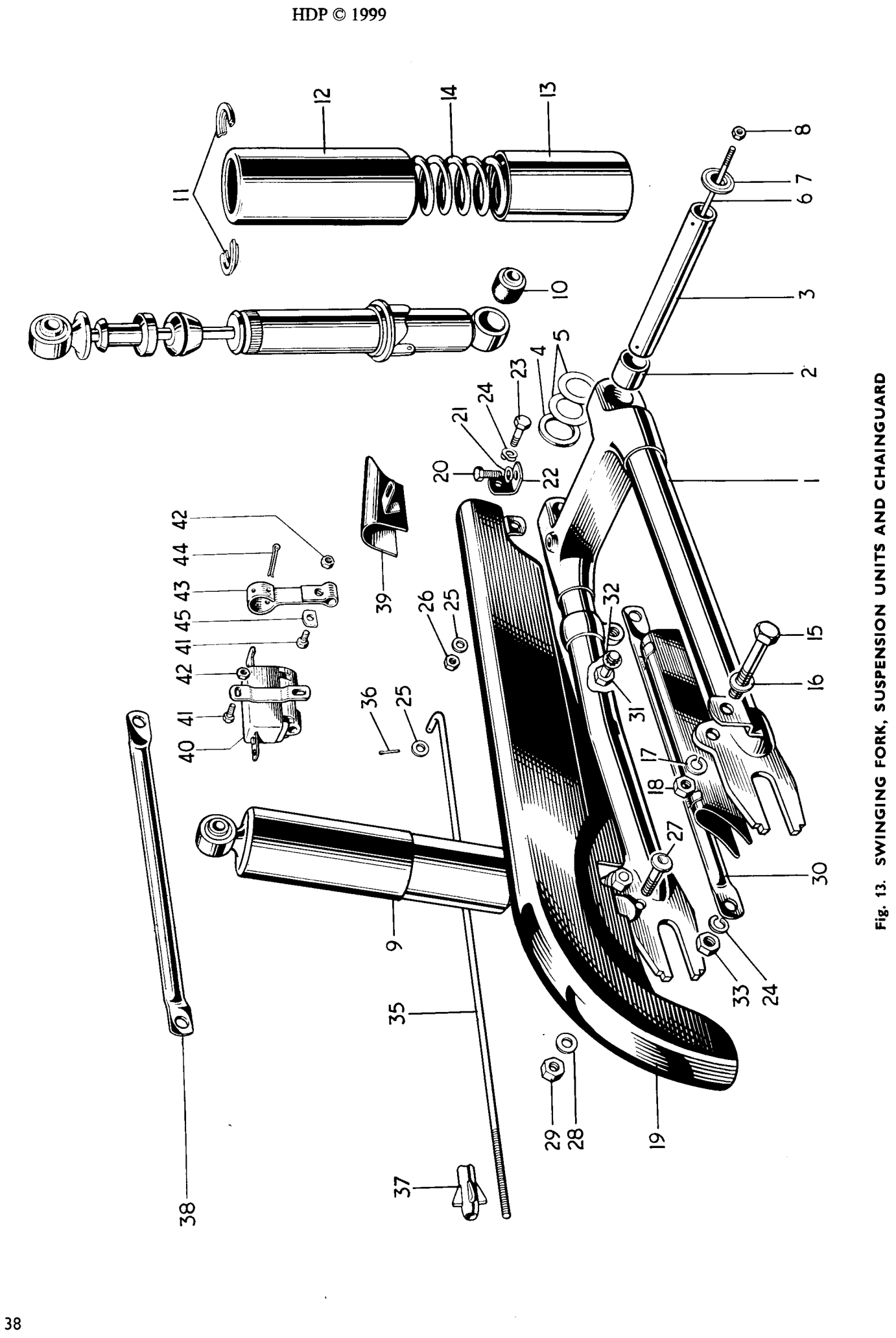 SWINGING FORK, SUSPENSION UNITS AND CHAINGUARD