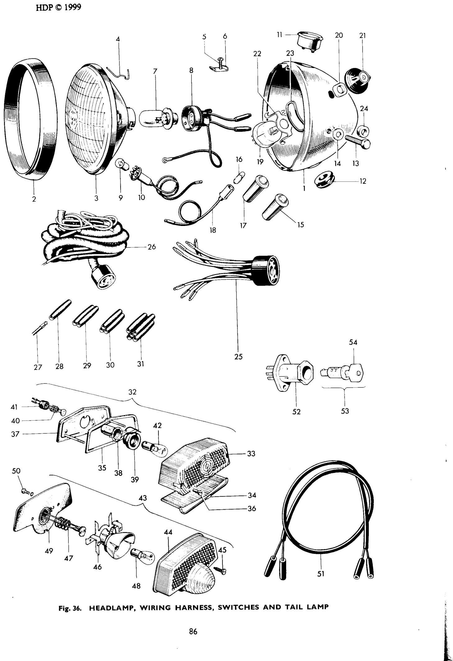 HEADLAMP, WIRING HARNESS, SWITCHES AND TAIL LAMP